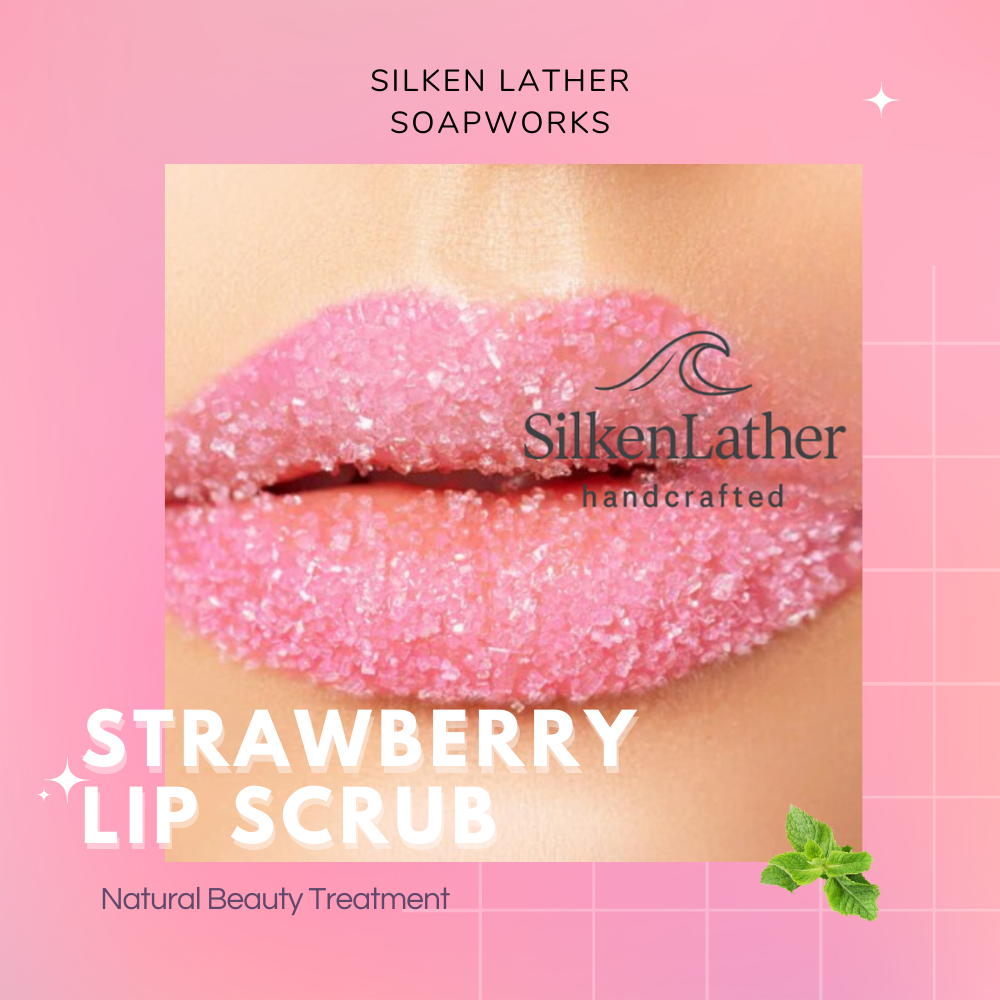 Close-up of natural lip sugar scrub and lip conditioner products illustrating a comprehensive lip care guide