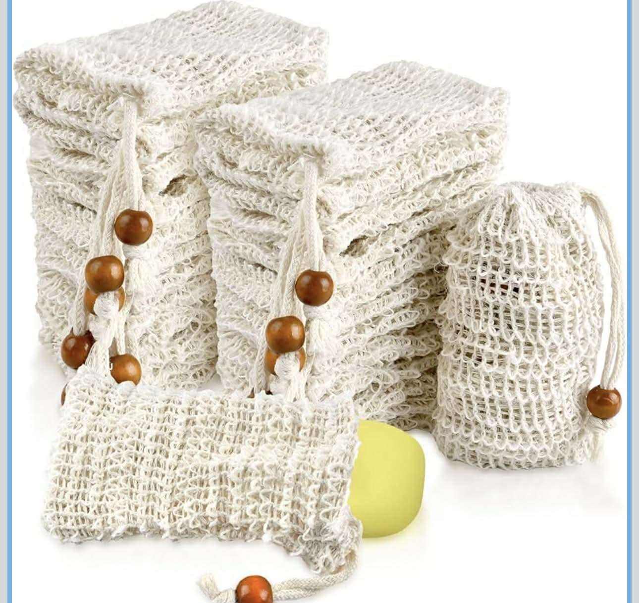 Natural loofahs and reusable soap bags for eco-friendly soap accessories in bath routines
