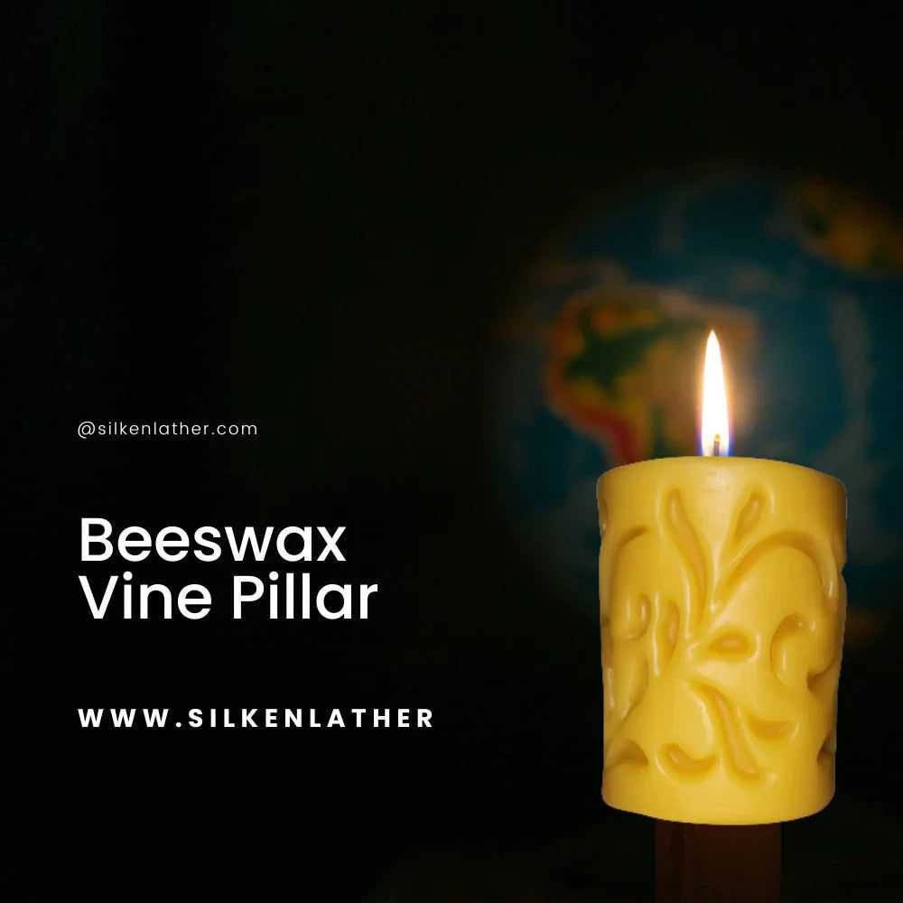 Hand-poured beeswax candles in tealight, votive, and pillar forms emitting a warm, golden glow.
