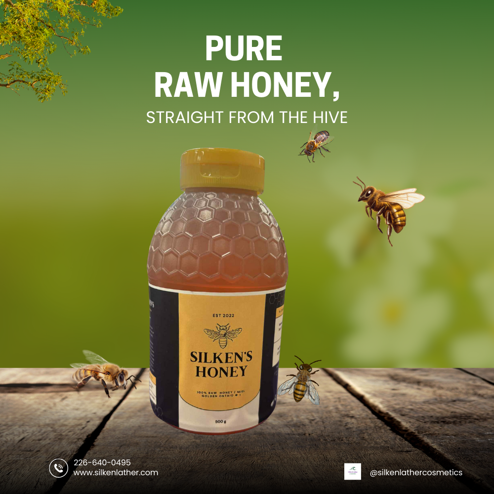 Silken's 500 g squeezable raw wildflower honey bottle with golden honey and easy-drizzle cap