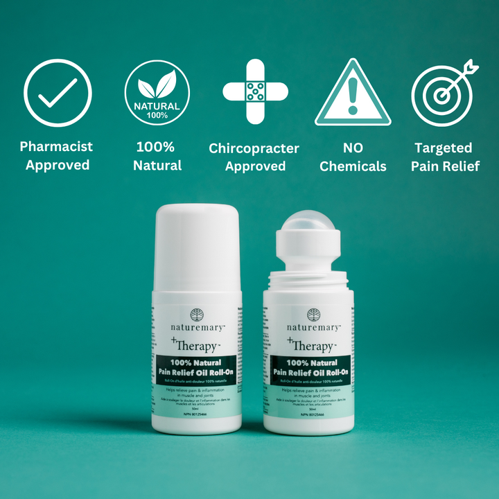 +Therapy Pain-Relief Roll-On bottle with natural botanical blend for fast muscle and joint pain relief