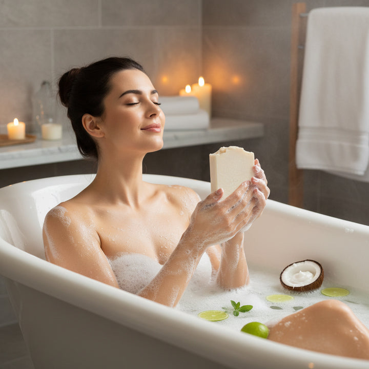 Sodium Cocoate, Sodium Olivate, Sodium Shea Butterate, Sodium Cocoa Butterate, Sodium Castorate, Aqua (Water), Cocos Nucifera (Coconut) Fruit Juice, Maris Sal (Sea Salt), Kaolin, Parfum