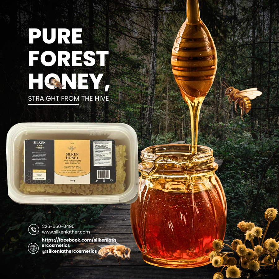 Silken’s Raw Honey Comb 250 g showcasing golden natural honeycomb with rich honey and wax cells