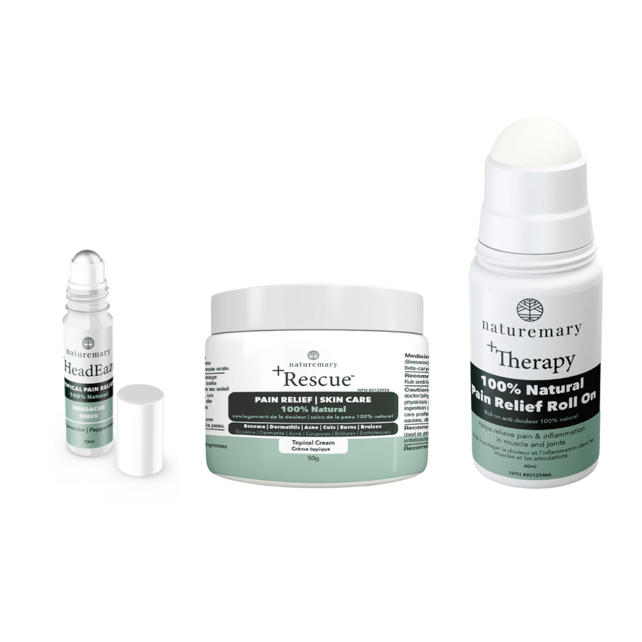 Pain Relief Bundle with Therapy Roll-On, Rescue Skin Salve, and HeadEaze Headache Roller