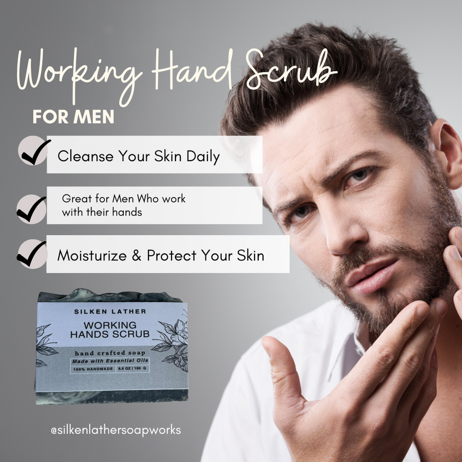 Working Hands Scrub bar with charcoal, pumice, and natural oils for deep cleansing and exfoliation