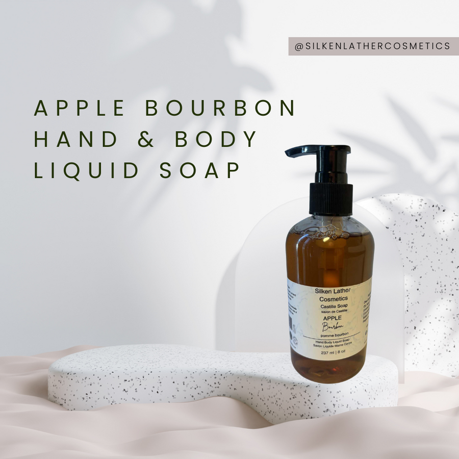 Apple Bourbon Hand & Body Soap bottle with autumn-inspired design and natural ingredients