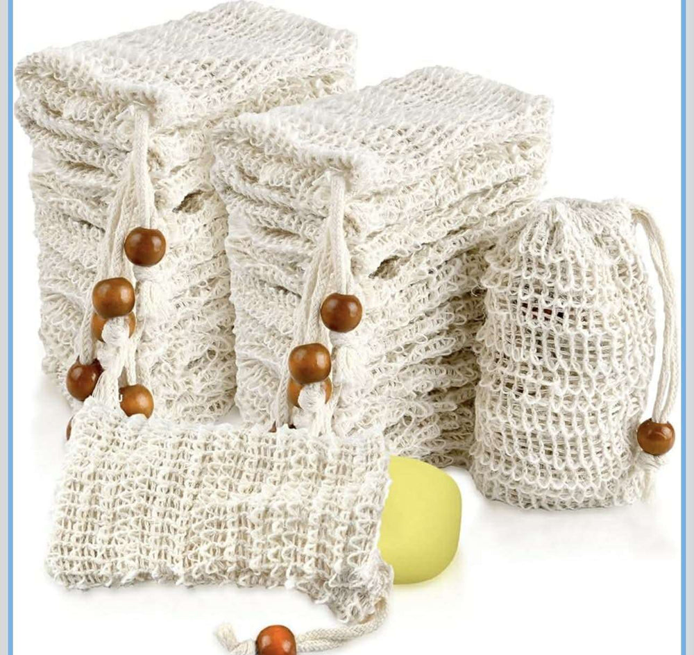 Natural Sisal Soap Bag 5x3.5 inch exfoliating pouch with drawstring for soap longevity and skin exfoliation
