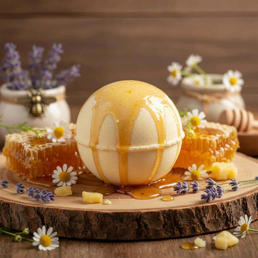 Large Bee Bakery Bath Bomb 150g with honey and vanilla scent for cozy bath soak
