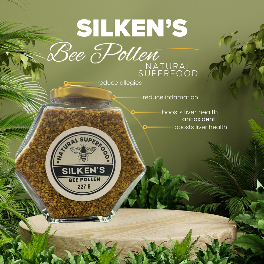 Silken’s Bee Pollen 227 g jar of natural nutrient-rich superfood granules