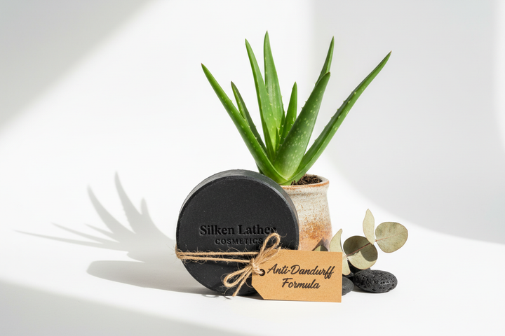 Charcoal & Aloe Shampoo Bar eco-friendly solid shampoo with activated charcoal and aloe vera for soothing, cleansing, and nourishing hair care