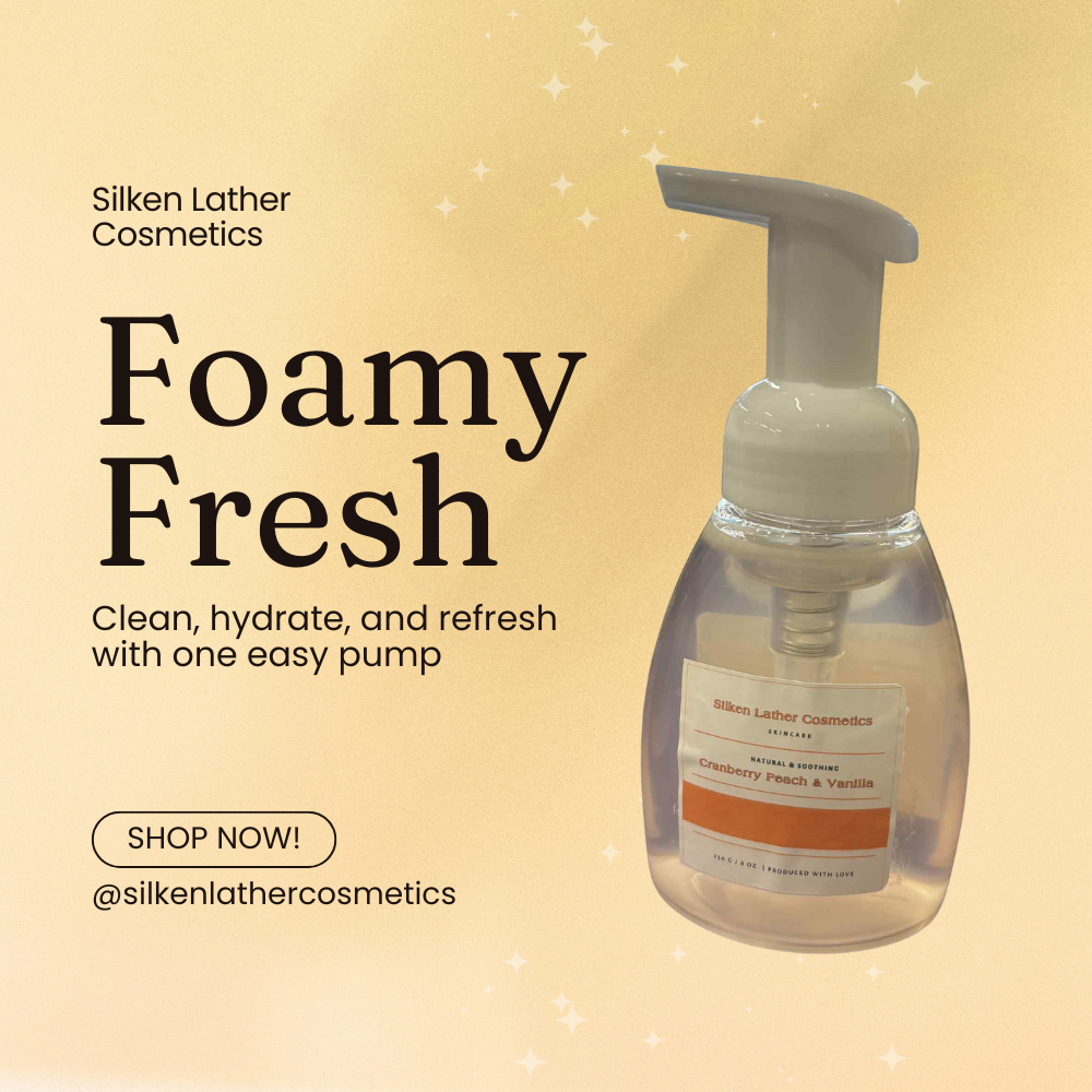 250 ml bottle of Cranberry Peach Vanilla foaming hand soap with fruity and creamy aroma