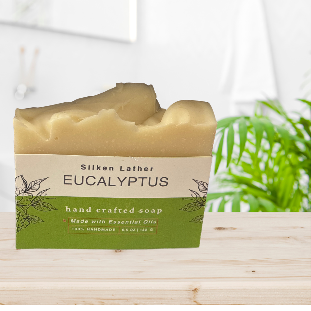 Eucalyptus Soap bar with natural eucalyptus essential oil for refreshing, moisturizing, and invigorating skin care.