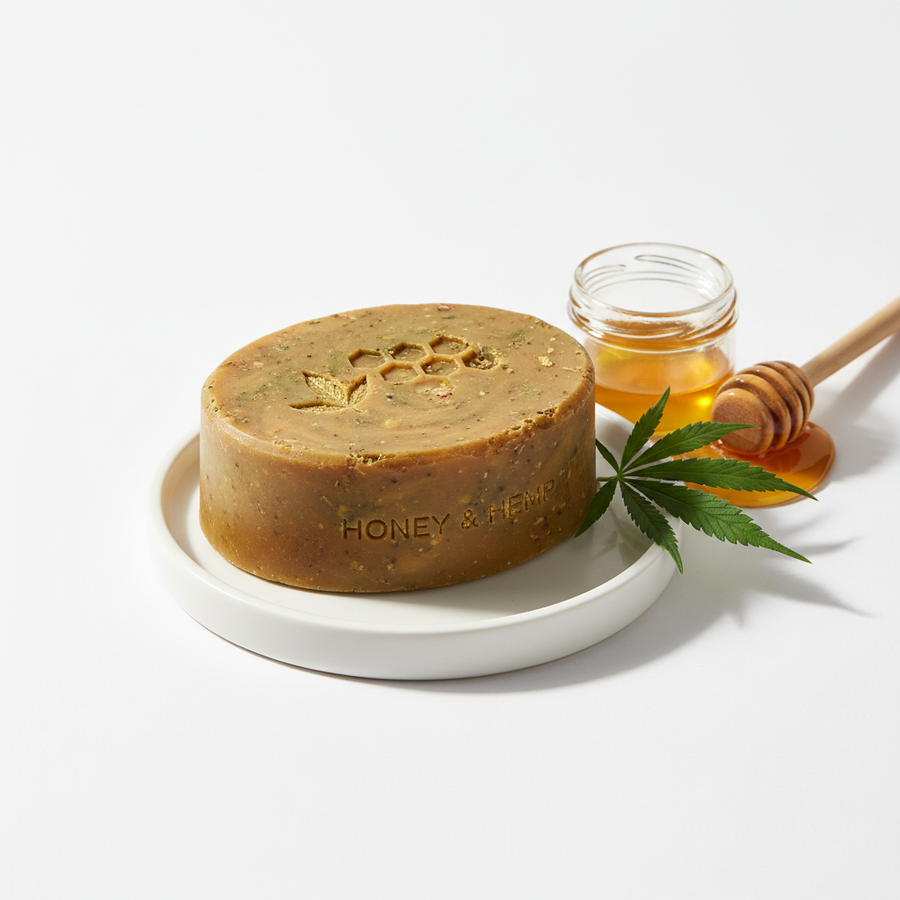 Honey N Hemp Shampoo Bar 105g solid shampoo with honey, hemp, olive, coconut, and neem oils for nourishing hair and scalp