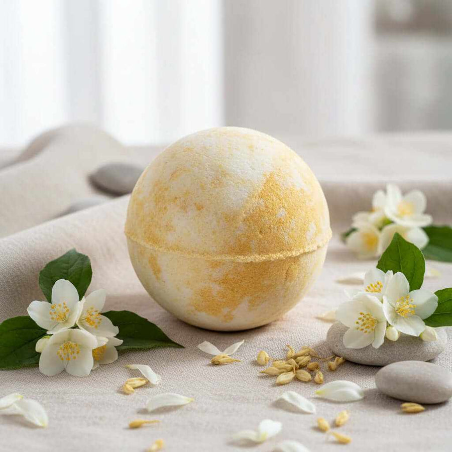 Large jasmine bath bomb 150g with delicate floral scent for relaxing baths