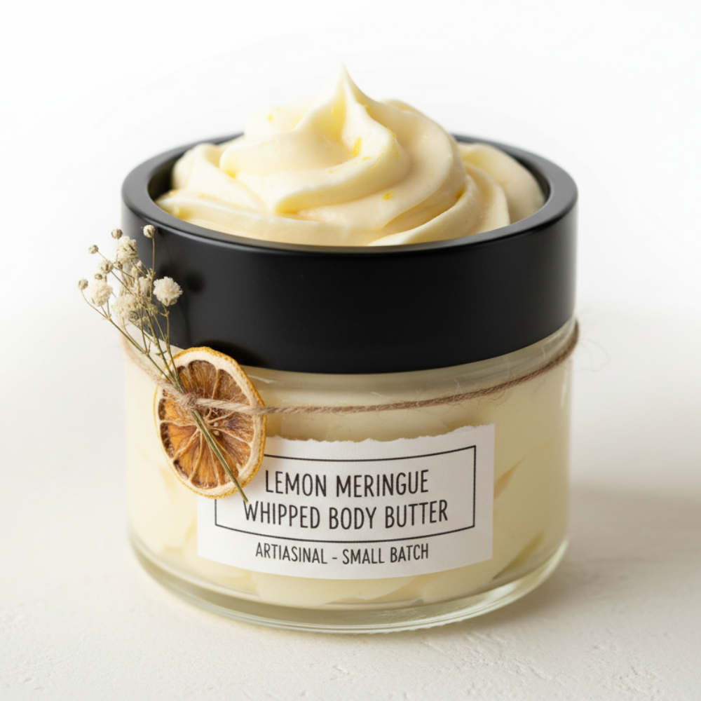 118 ml jar of Lemon Meringue Whipped Body Butter moisturizing cream