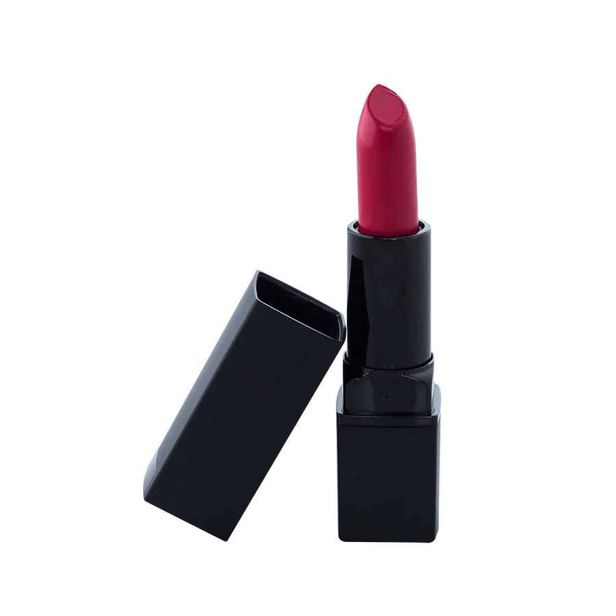Bee Sting Natural Lipstick tube with vibrant red shade and natural ingredients background