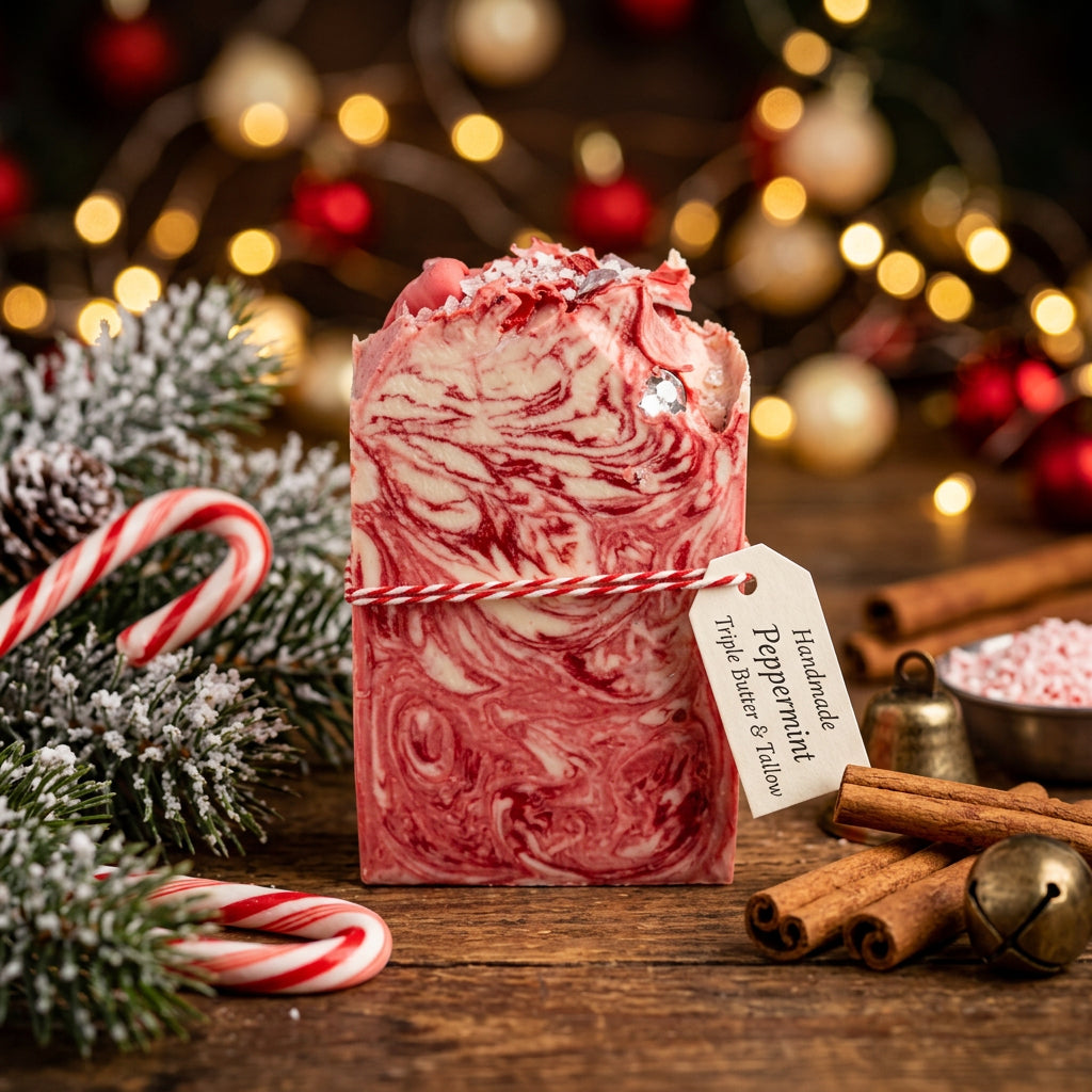 Peppermint Candy Crush-Triple Butter & Tallow Handcrafted Soap 191g