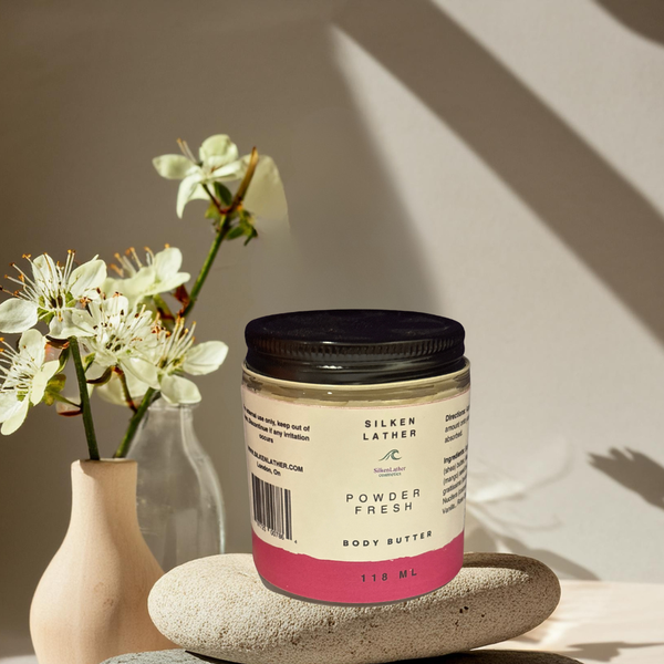 Powder Fresh Body Butter 118 ml jar with creamy shea and cocoa butters for soft, hydrated skin