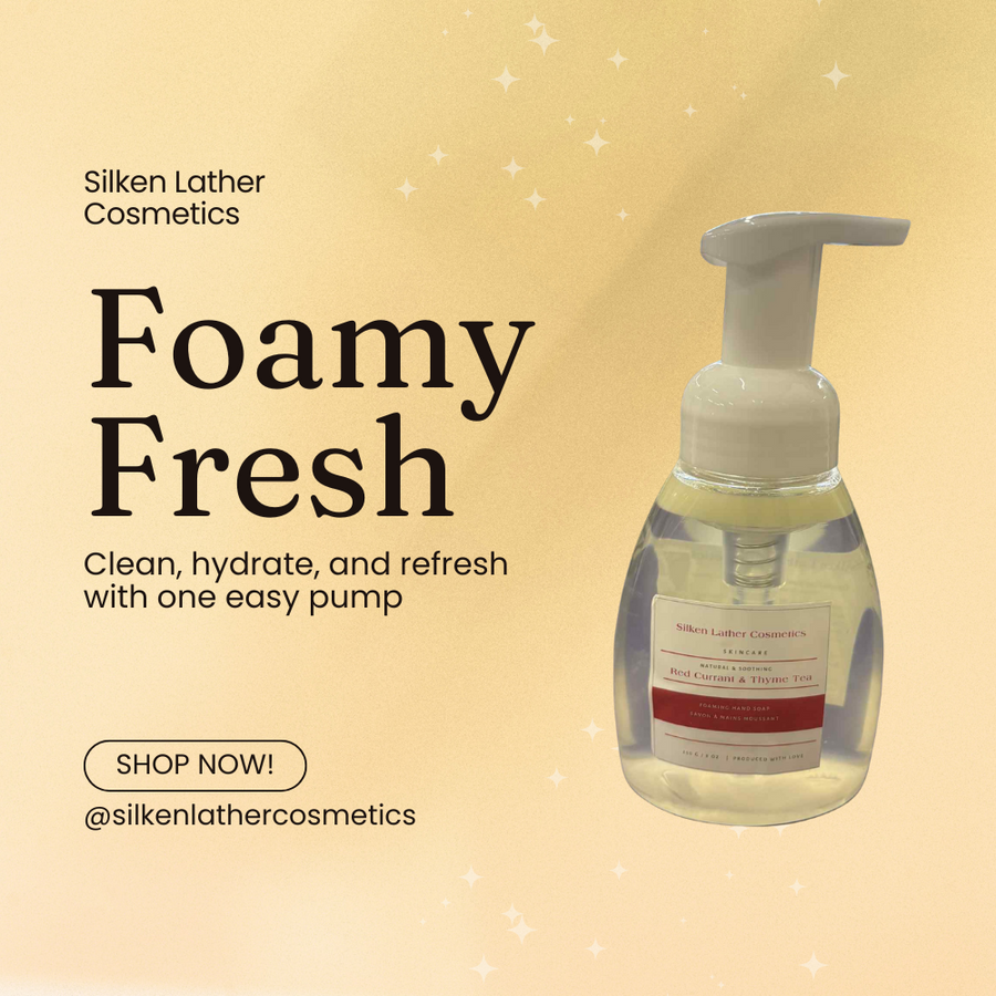 Red Current & Thyme Tea foaming hand soap bottle with natural ingredients for soft, hydrated skin