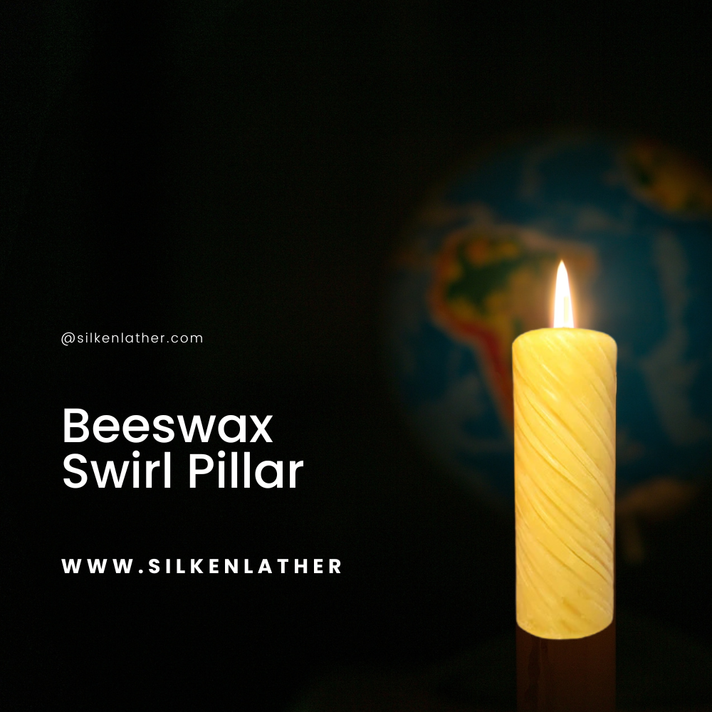 Handcrafted Beeswax Swirl Candle pillar with elegant carved swirl pattern, natural honey scent, and clean burn