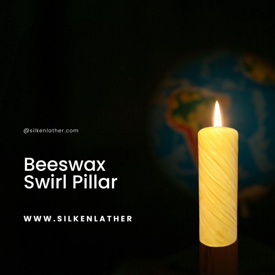 Handcrafted Beeswax Swirl Candle pillar with elegant carved swirl pattern, natural honey scent, and clean burn