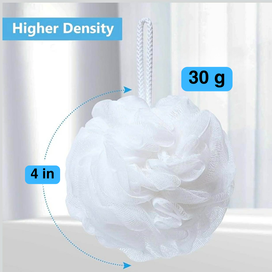 White loofah exfoliating sponge with tight knots for smooth skin
