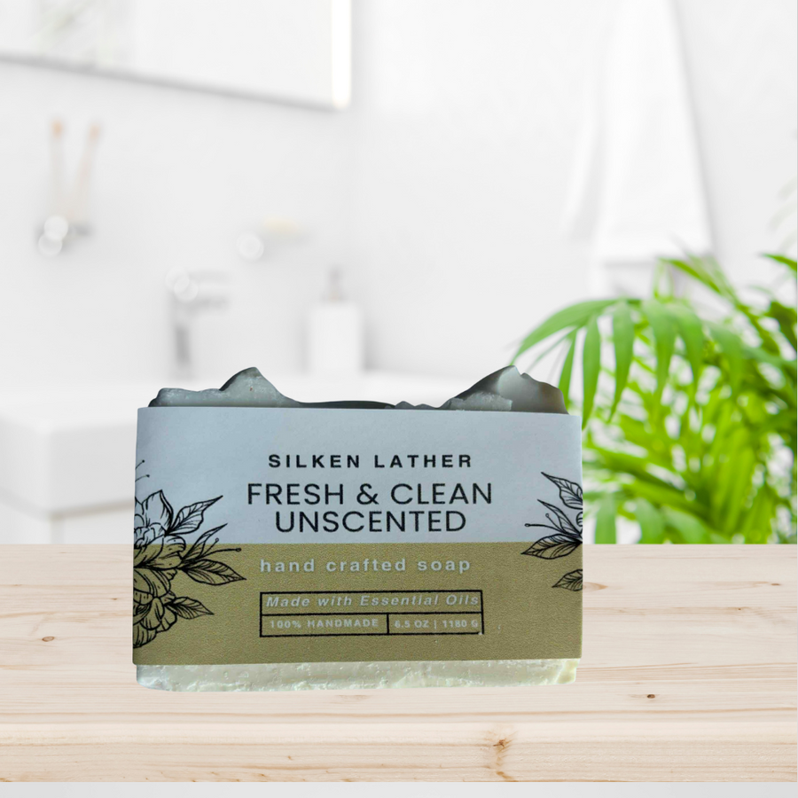 Fresh & Clean Natural Soap unscented bar with olive, coconut, and castor oils for sensitive skin