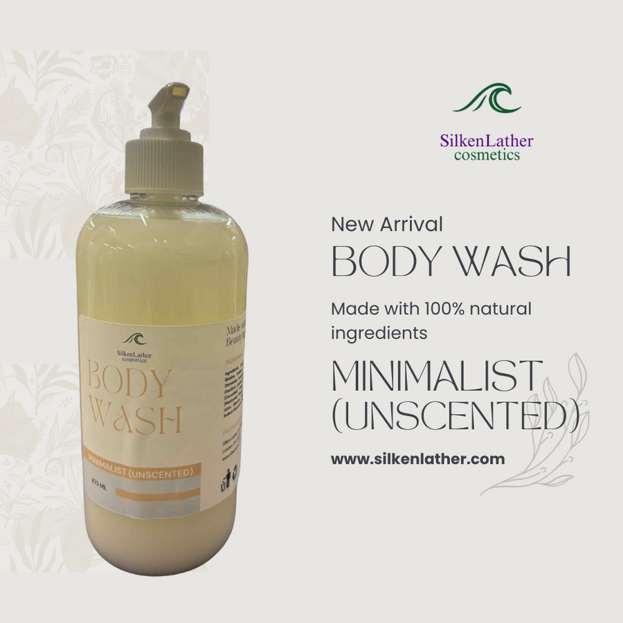Minimalist Unscented Body Wash 473ml bottle with natural botanical ingredients for gentle, fragrance-free skin cleansing