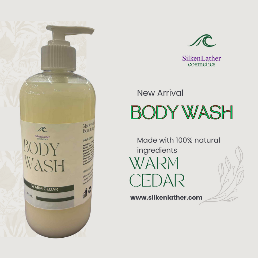 Warm Cedar Body Wash 473 ml bottle with cedarwood aroma and natural ingredients